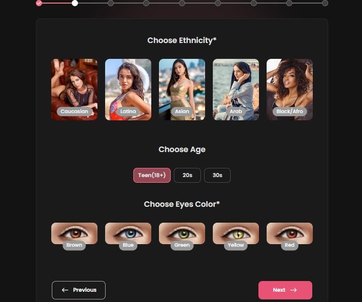 Choose ethnicity, age, and eye color