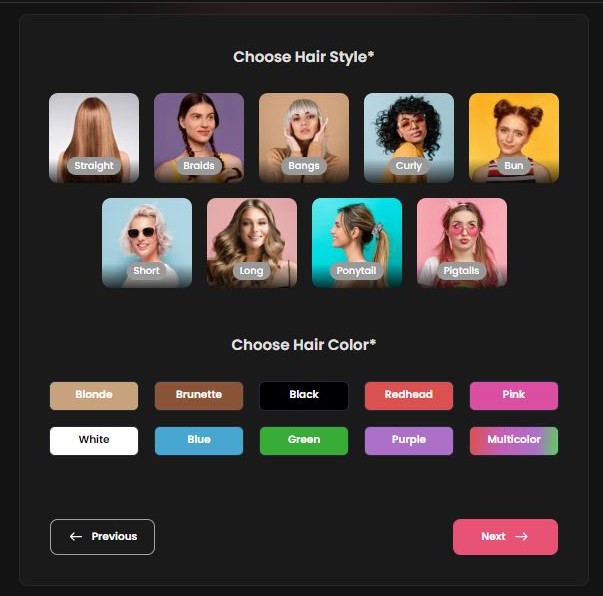 Choose hairstyle and hair color